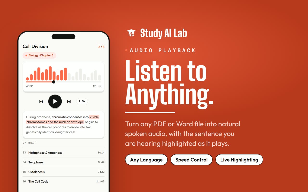 StudyLab audio playback with sentence highlighting